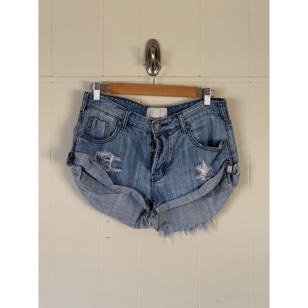 OneTeaspoon Womens Distressed Denim Shorts Low Waist Size 26 Button‎ Fly Beach
